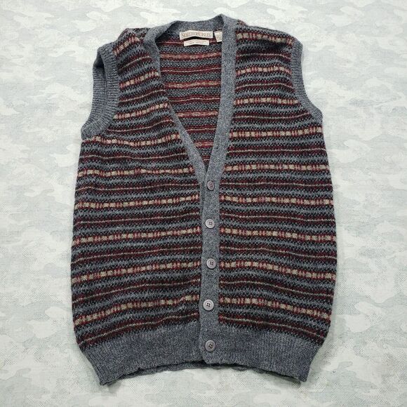Other - Northern Isles Vest Mens Large Gray Red Striped Button Up 100% Wool Grandpa Core